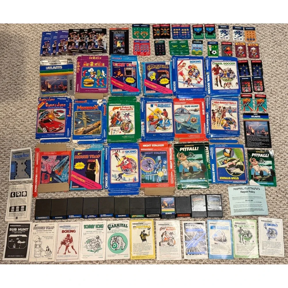 HUGE Lot of  Vintage Intellivision Games Boxes Instructions Overlays & More!
